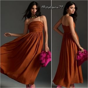 NWT, Anthropologie, The Lorelei Ruched-Bodice Midi Dress in Cedar